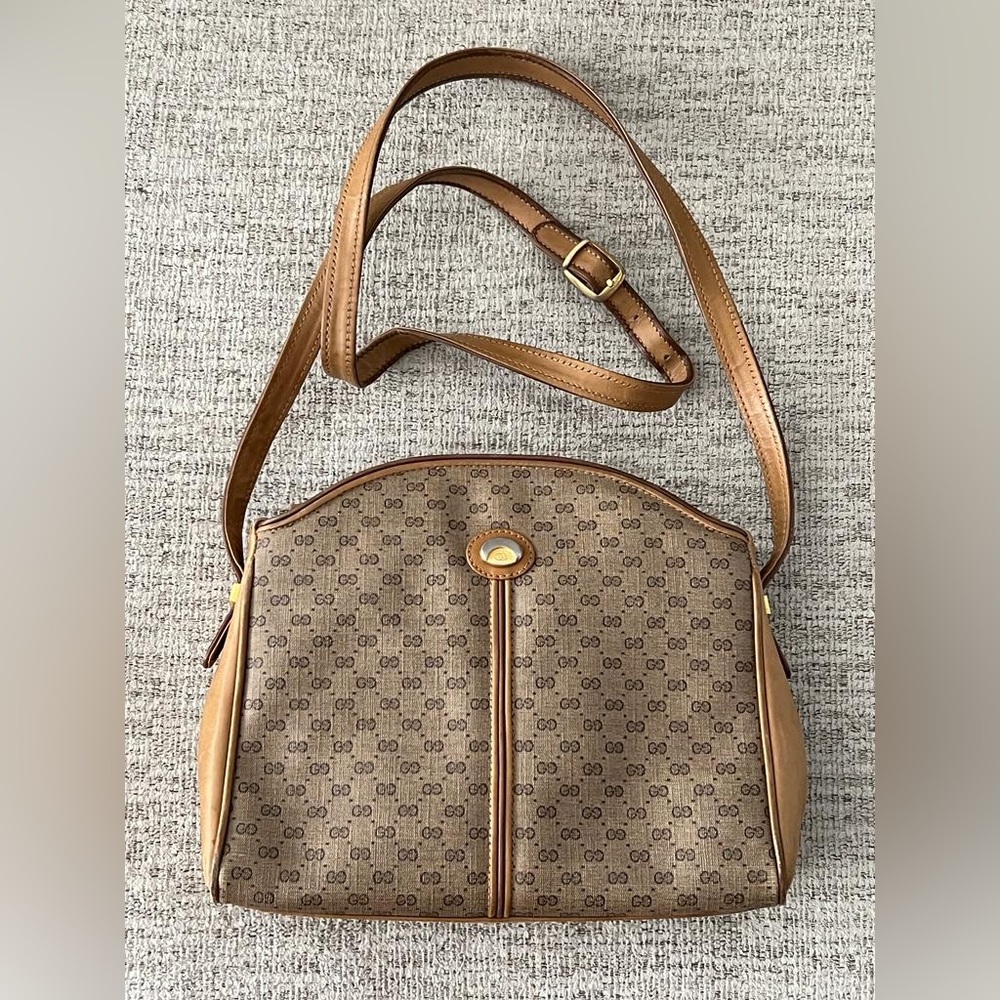 Authentic Vintage Beige Gucci Micro GG Guccisima Crossbody with Coated Canvas